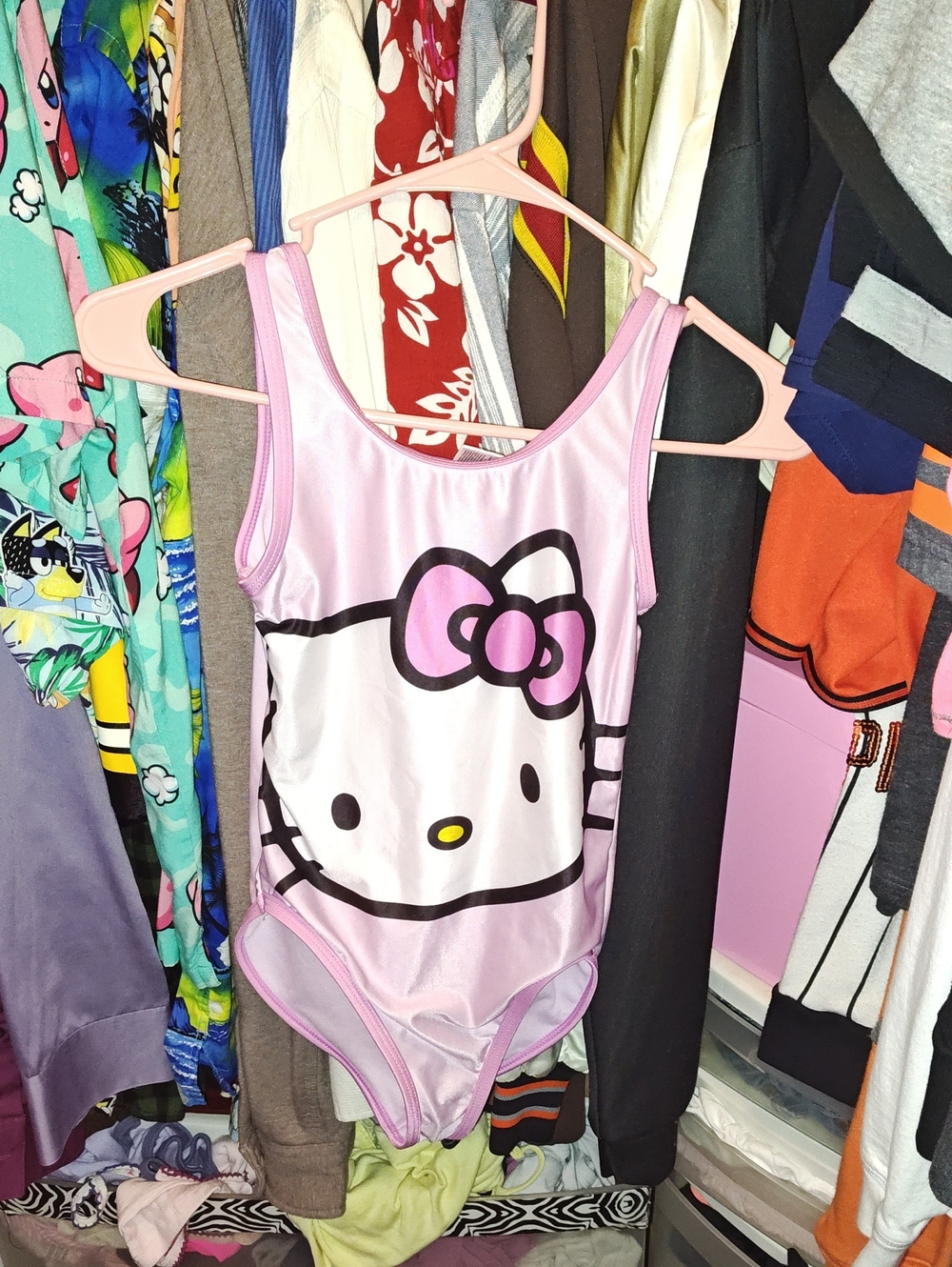 Hello Kitty Light Pink Girls' One-Piece Swimsuit with Face Graphic